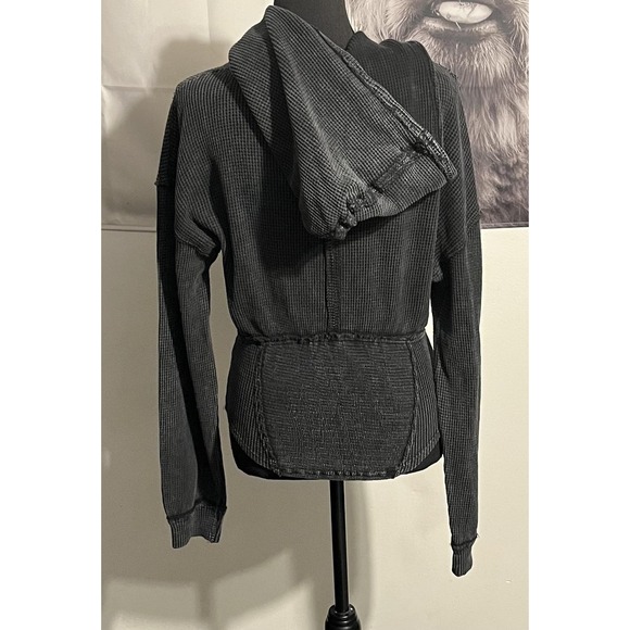 Ali &‎ Hali Hoodie Womens Small Black Waffle Knit Hook Eye Closure Pocket Casual - Picture 4 of 7